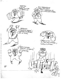 Black and white comic shows a scowling boss figure explaining how he makes life difficult for the janitors he employs. In the final frame, a heroic figure in a luchador costume (Mop Man) stands triumphantly on the word "Unión" which has crushed the boss.